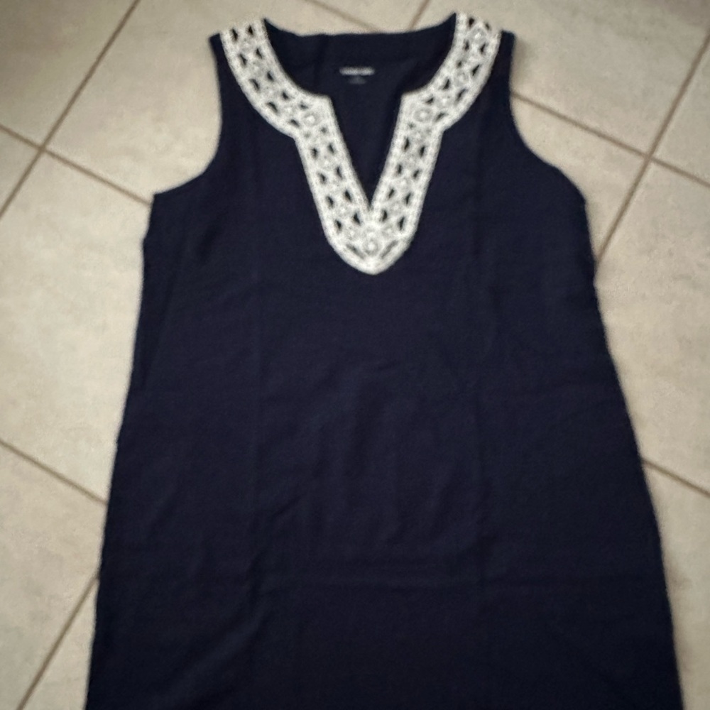 Lands' End Blue Embellished Sleeveless Beach Cover Up Dress